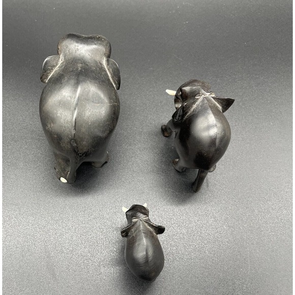 Hand Carved Wooden Elephant Family Mama And Babies Set Of 3 Vintage Elephants - Picture 5 of 15